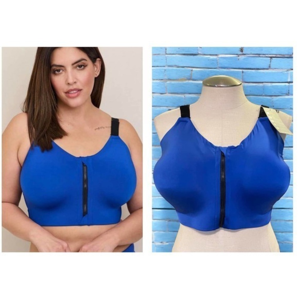 Torrid 46C Bright Blue Hi Impact Active Gym Sports Longline Bra Wire Free New